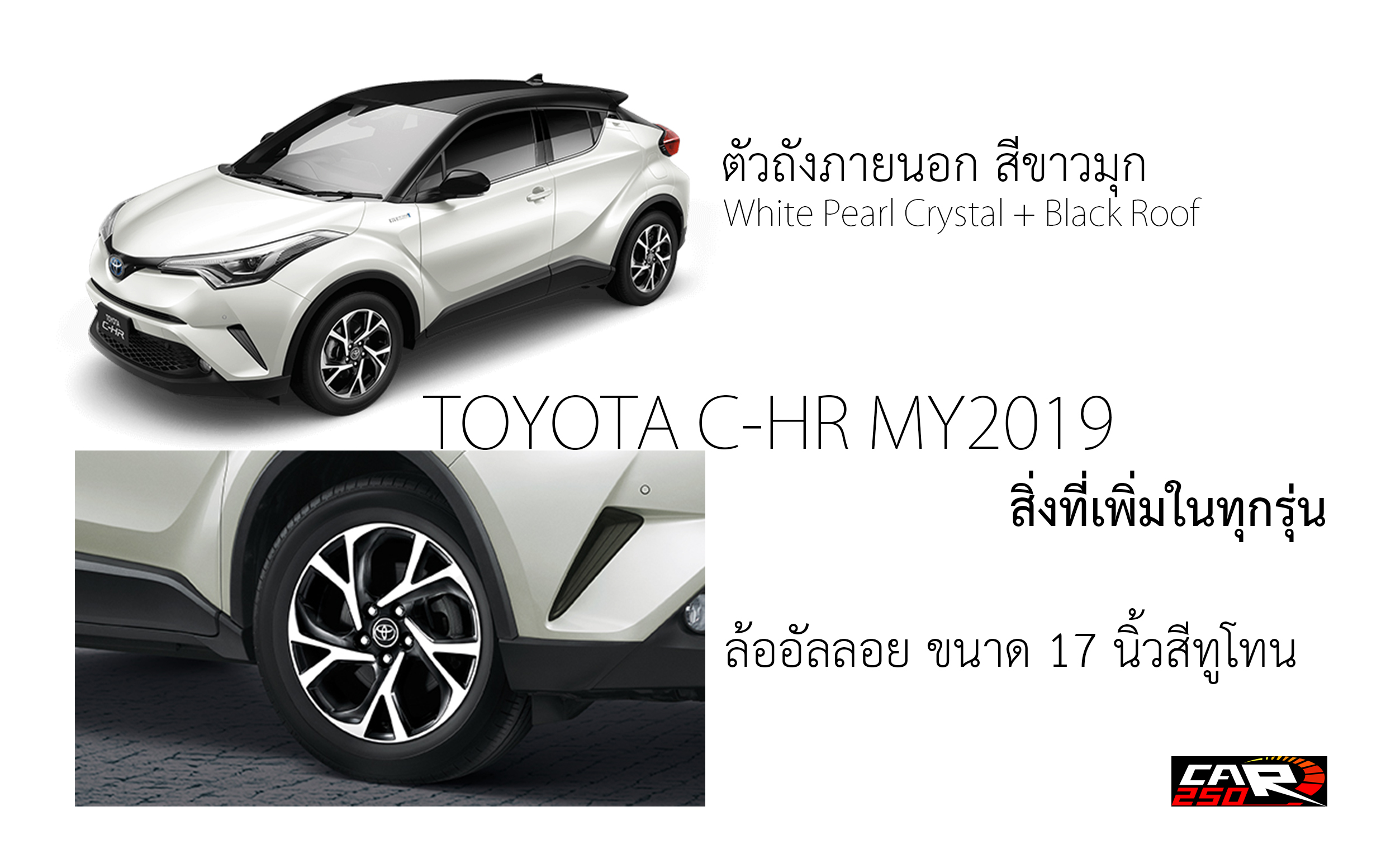 TOYOTA C-HR MY2019 เพิ่มล้ออัลลอยทูโทน+ตัวถังใหม่สีขาวมุกหลังคาดำ ทุกรุ่น