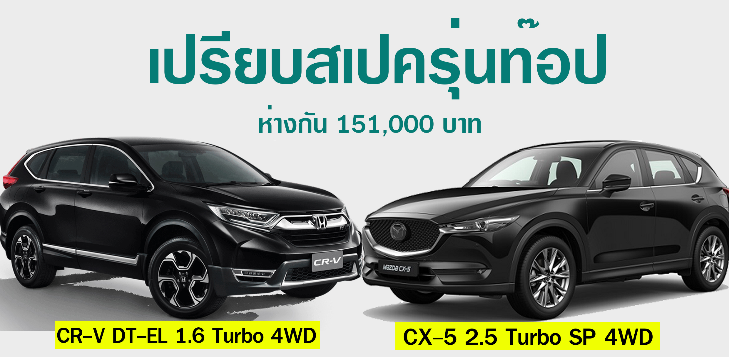 เปรียบสเปครุ่นท๊อป CX-5 2.5 Turbo SP 4WD Vs CR-V DT-EL 1.6 Turbo 4WD ห่างกัน 151,000 บาท