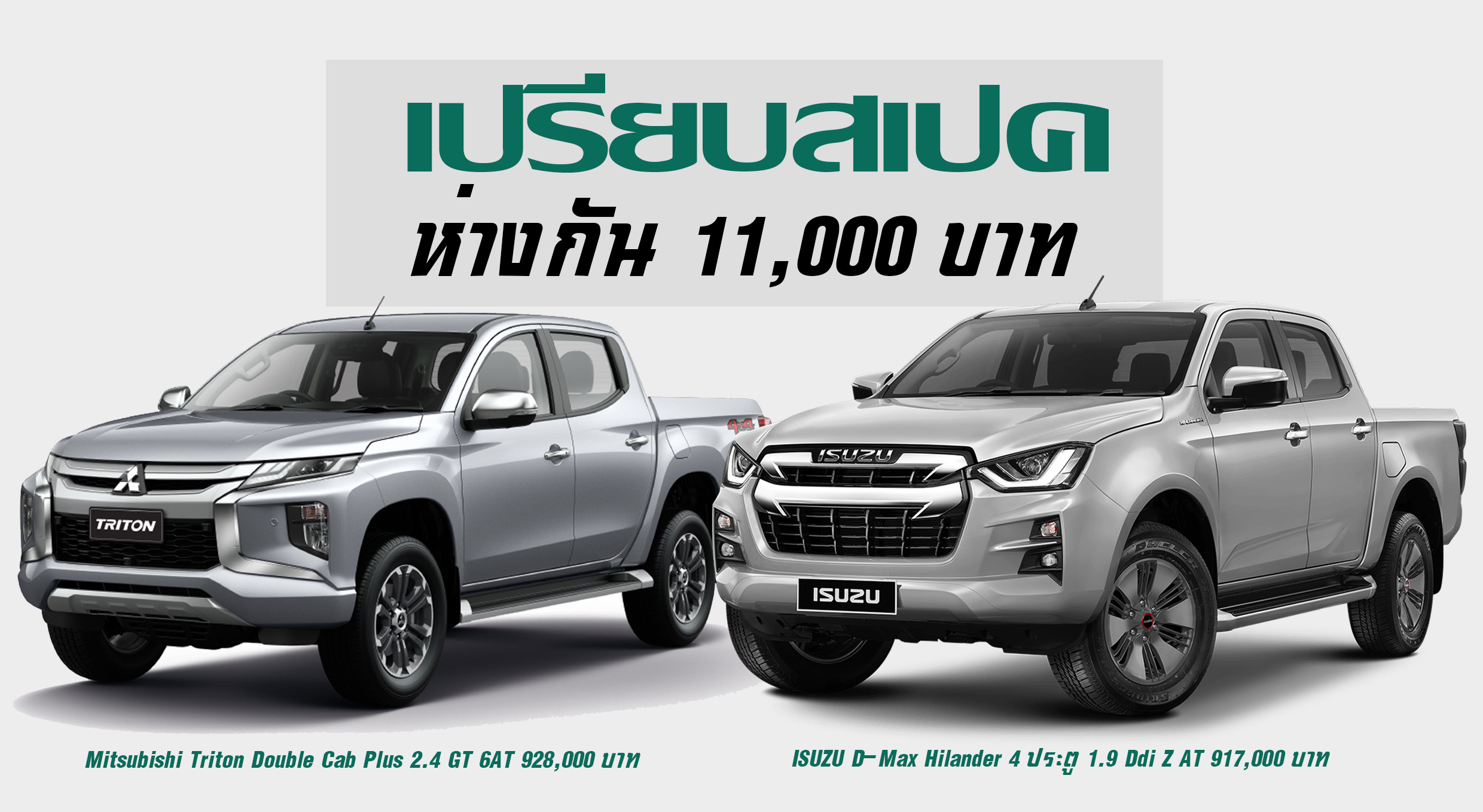 เปรียบสเปค D-MAX Hilander 4 ประตู 1.9 Z AT Vs Triton 4 ประตู Plus 2.4 GT 6AT ห่างกัน 11,000 บาท