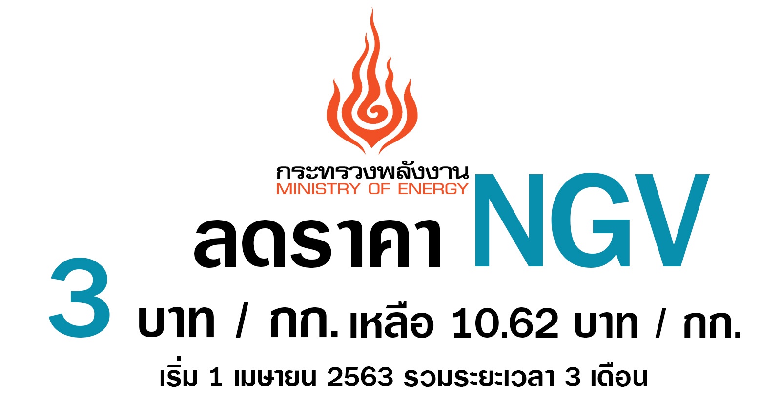 ลดราคา NGV 3 บาท / กก. เหลือ 10.62 บาท / กก. มีผล 1 เมษายนเป็นต้นไป