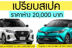 เปรียบสเปค Nissan Kicks 1.2VL Vs Toyota C-HR HV MID 1.8 ราคาห่างกัน 20,000 บาท