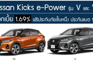 Nissan Kicks รุ่น V และ VL ดอกเบี้ย 1.69% ฟรี ประกันภัยชั้นหนึ่ง 1 ปี ประกันแบตเตอรี่ 10 ปี