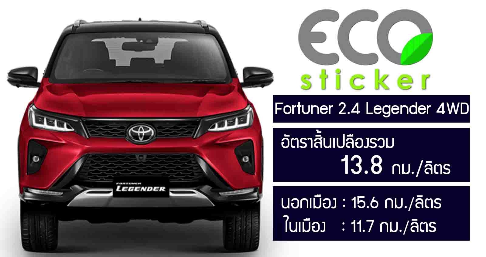 Toyota Forutner 2.4 Legender 4WD อัตราสิ้นเปลืองรวม 13.8 กม./ลิตร Eco Sticker