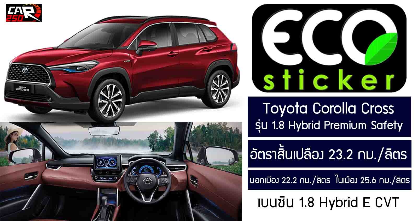 อัตราสิ้นเปลือง Corolla Cross Hybrid Premium Safety  ประมาณ 23.2 กม./ลิตร ECO Sticker
