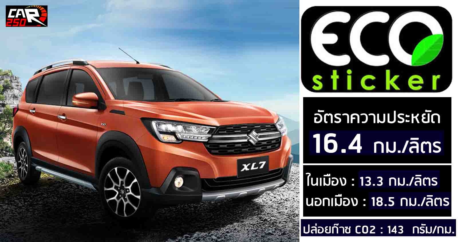 Suzuki XL7 1.5L อัตราประหยัดน้ำมัน 16.4 กม./ลิตร ECO Sticker