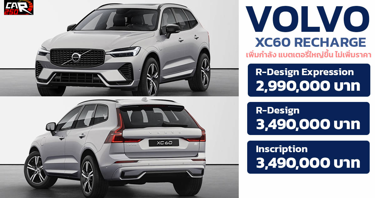 เพิ่มกำลัง ไม่ปรับราคา Volvo XC60 Recharge T8 AWD ใหม่ แบตเตอรีี่ใหญ่ขึ้น วิ่งไฟฟ้านานกว่า