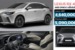 เปิดราคาในไทย Lexus RX 450h+ AWD ปลั๊กอินไฮบริด วิ่งไฟฟ้า 87 กม./ชาร์จ NEDC ราคา 4.64 - 5.09 ล้านบาท