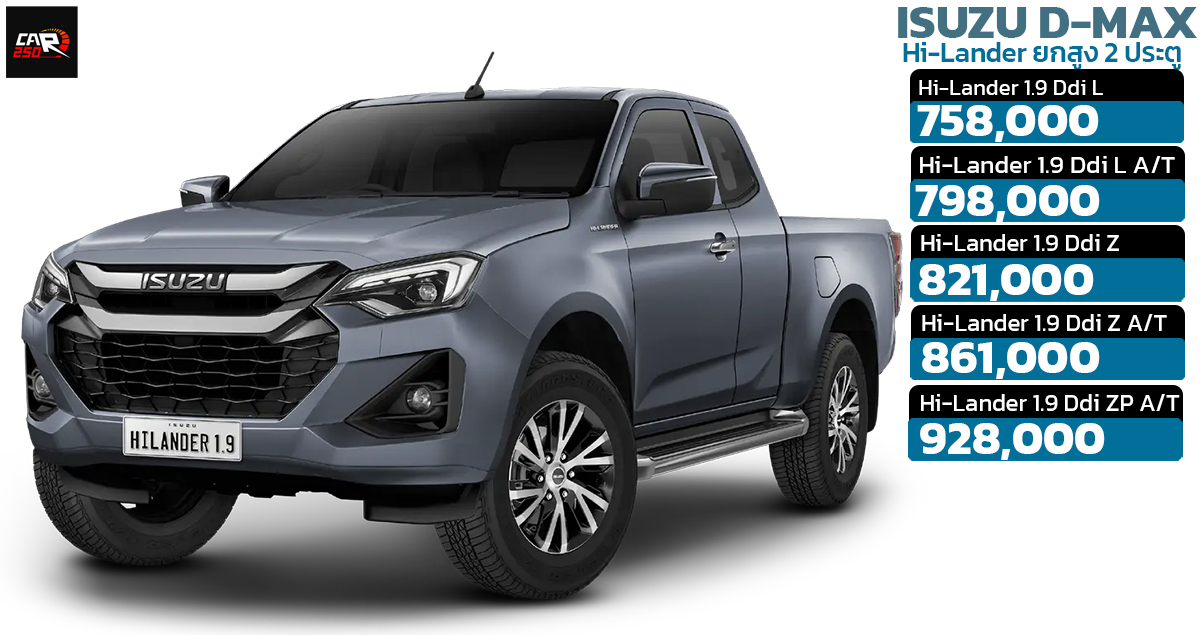 ISUZU D-MAX Hi-Lander ยกสูง 2 ประตู 5 รุ่นย่อย ราคา 758,000 – 928,000 บาท