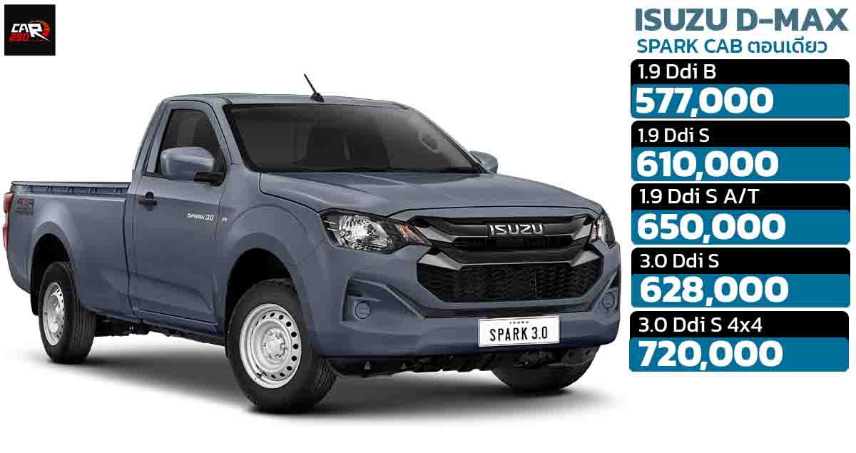 ISUZU D-MAX SPARK CAB กระบะตอนเดียว 5 รุ่น ราคา 577,000 – 720,000 บาท