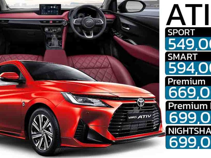 TOYOTA YARIS ATIV 1.2L 94 แรงม้า ราคา 549,000 – 699,000 บาท ประกันคุณภาพ 5 ปี หรือ 150,000 กม. พร้อมชุดแต่ง LUSSO