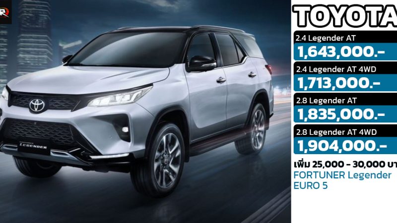 ราคาเพิ่ม 25,000 – 30,000 บาท TOYOTA Fortuner Legender MY2024 EURO 5 ราคา 1.64 – 1.90 ล้านบาท