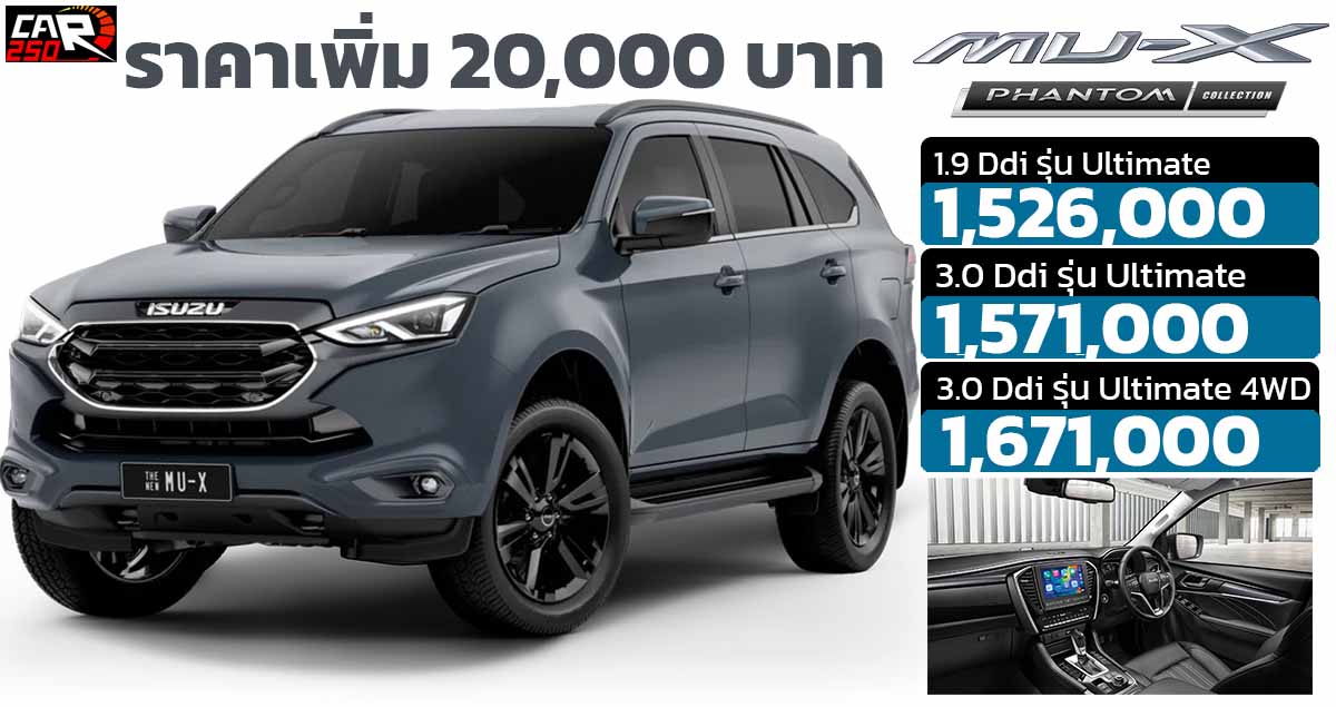 ปรับราคาเพิ่ม 20,000 บาทในไทย ISUZU MU-X Phantom Collection ราคา 1,526,000 – 1,671,000 บาท