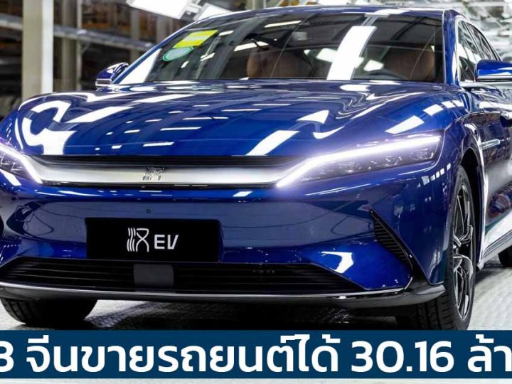 ปี 2023 จีนขายรถยนต์ได้ 30.16 ล้านคัน รถยนต์ไฟฟ้าคิดเป็น 31.6% ของยอดขายทั้งหมด