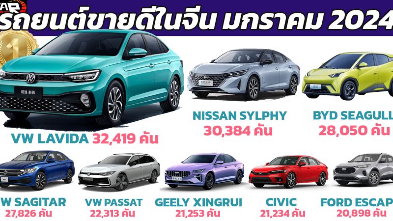 20 รถยนต์ขายดีในจีนประจำมกราคม 2024 VW Lavida นำอันดับ 1 NISSAN Sylphy ยืนที่สอง