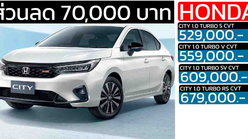 ส่วนลด 70,000 บาท เหลือ 529,000 – 679,000 บาท HONDA CITY ไมเนอร์เช้นจ์ 2024