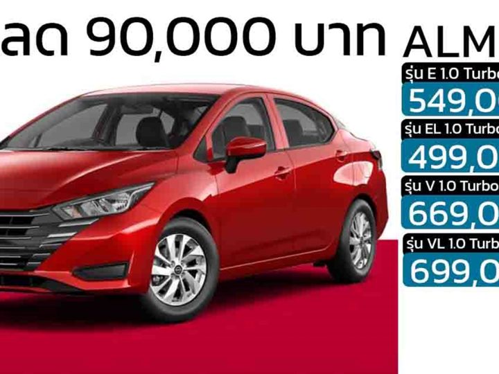 ส่วนลด 90,000 บาท NISSAN ALMERA  รุ่น EL เหลือ 499,000 บาท รุ่นอื่นๆ โปร ดอกเบี้ย 0%