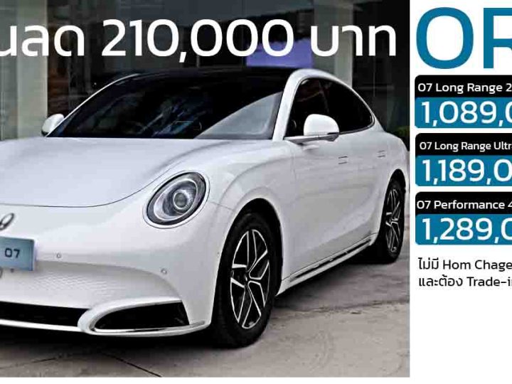 ยังคงลดราคาในไทย 210,000 บาท ORA 07 550 – 640 กม./ชาร์จ NEDC ราคา 1.08 – 1.28 ล้านบาท
