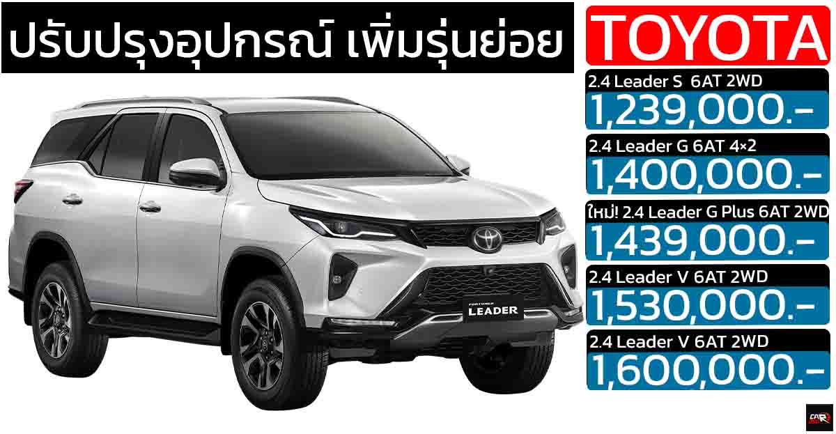 โตโยต้า เปิดตัว Fortuner Leader G Plus ใหม่ พร้อมปรับปรุงอุปกรณ์ ราคาเริ่ม 1,239,000 – 1,600,000 บาท