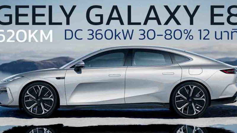 ราคาจีน 1 ล้านบาท GEELY Galaxy E8 วิ่งได้ 620 กม./ชาร์จ DC 360kW 30-80% 12 นาที 800V