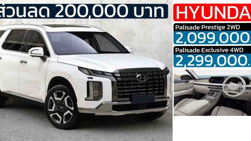 ส่วนลด 200,000 บาท Hyundai Palisade SUV ดีเซลเทอร์โบ 2.2 ลิตร เบาะ 3 แถว 7 ที่นั่ง เหลือ 2.09 – 2.29 ล้านบาท