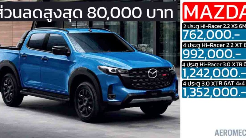 ส่วนลดสูงสุด 80,000 บาท MAZDA BT-50 Hi-Racer 2 ประตู และ 4 ประตู