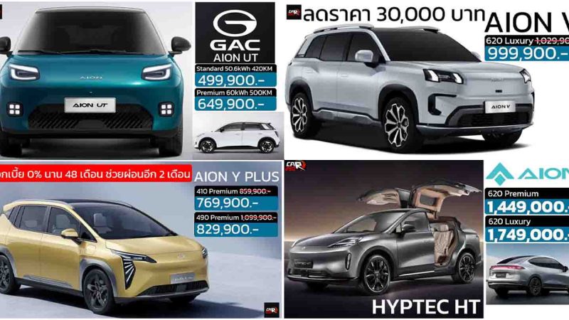 รวมราคา GAC AION ในประเทศไทย เรียงถูก-แพง 2025 / AION UT . AION V , AION Y , AION S