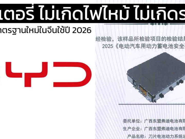 BYD ผ่านมาตรฐานแบตเตอรี่ ไม่เกิดไฟไหม้ ไม่เกิดระเบิด แม้จะมีควัน ในจีน ก่อนใช้งานกรกฎาคม 2026 เป็นต้นไป