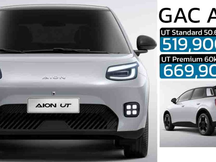 เพิ่มราคา 20,000 บาท GAC AION UT EV 420 – 500 กม./ชาร์จ NEDC 519,900 – 669,900 บาท
