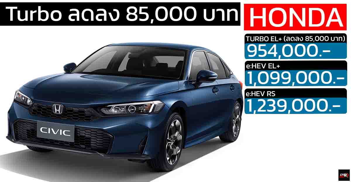 Turbo ลดลง 85,000 บาท Honda Civic FE ไมเนอร์เช้นจ์ เหลือราคา 954,000 บาท e:HEV ไม่ลด