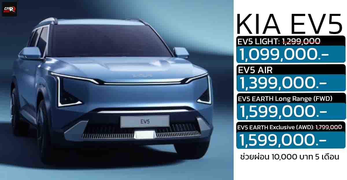 ส่วนลด 200,000 บาท KIA EV5 ราคา 1,099,000 – 1,599,000 บาท