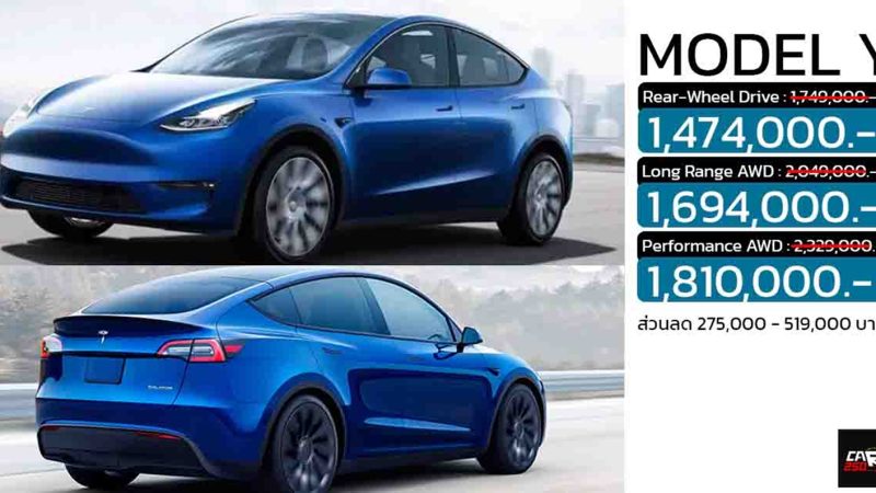 ส่วนลด 275,000 – 519,000 บาท TESLA MODEL Y ราคา 1,474,000 – 1,810,000 บาท