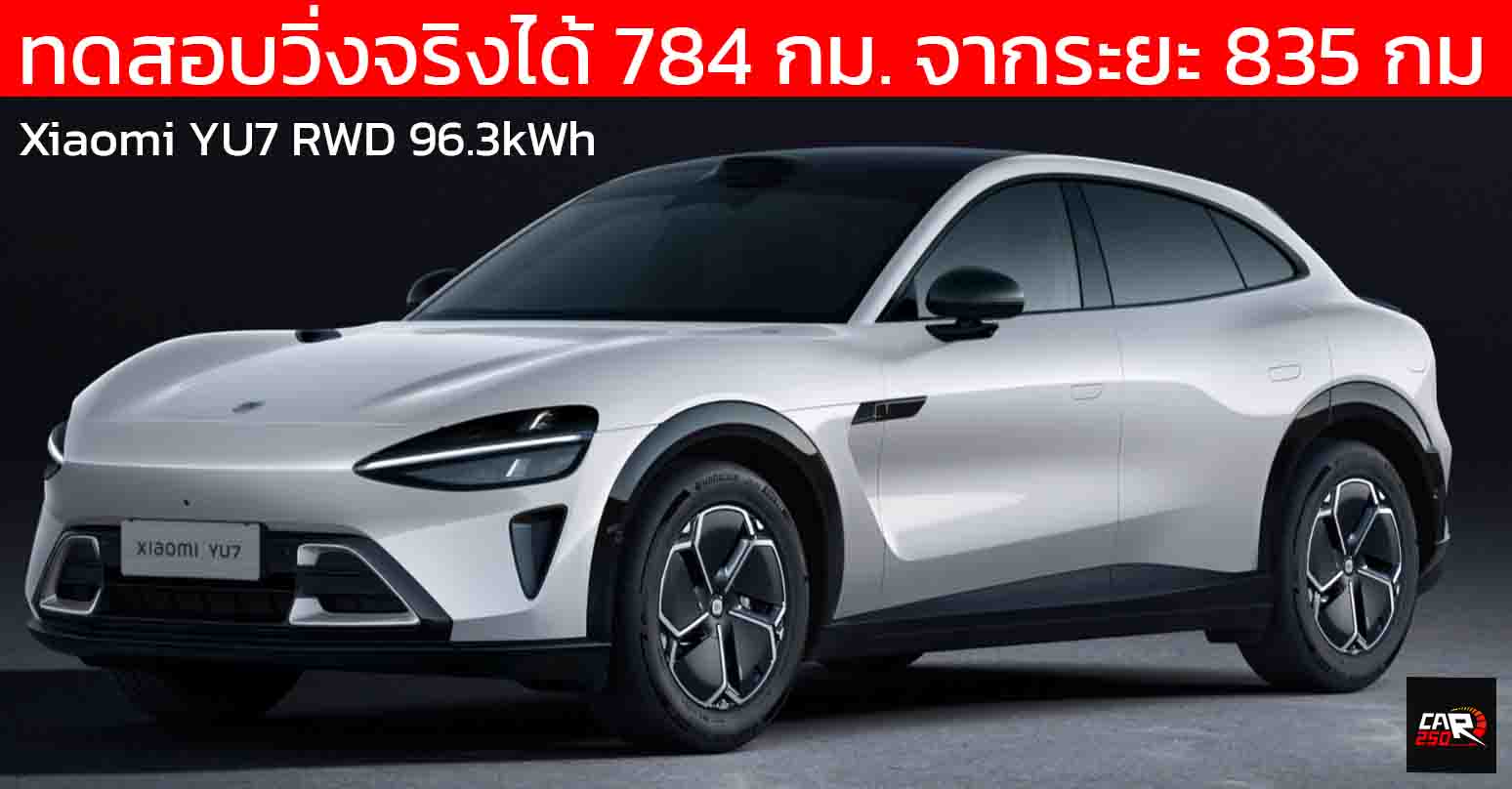 ทดสอบวิ่งจริงได้ 784 กม. อัตราสำเร็จ 93.9% Xiaomi YU7 RWD 96.3kWh 835 กม./ชาร์จ ราคาในจีน 1.15 ล้านบาท
