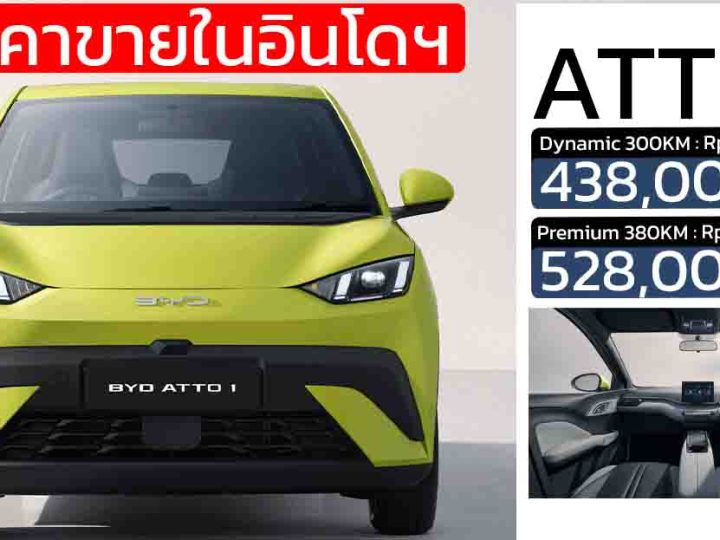 เปิดขายอินโดฯ 438,000 บาท BYD ATTO 1 วิ่งได้ 300 – 380 กม./ชาร์จ