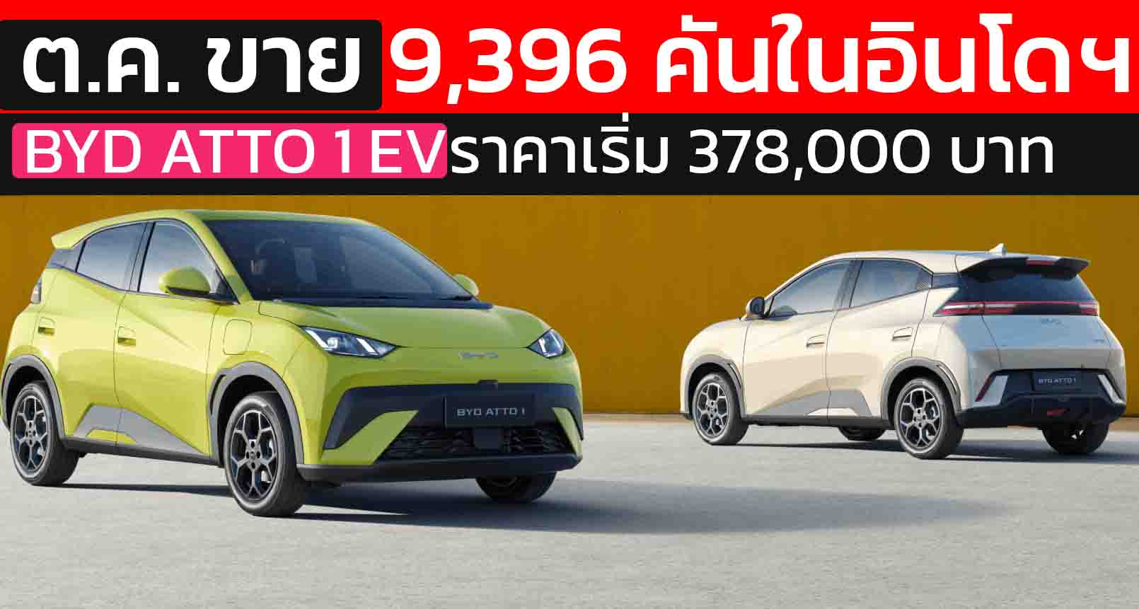 เดือนเดียวขาย 9,396 คันในอินโดฯ BYD ATTO 1 วิ่งได้ 300 – 380 กม./ชาร์จ ราคา 378,000 – 456,000 บาท