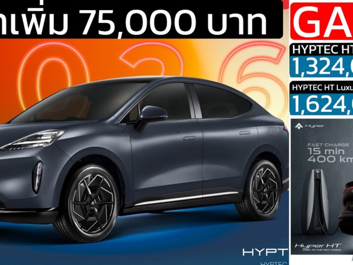 เพิ่มราคา 75,000 บาท HYPTEC HT 620 กม./ชาร์จ NEDC ราคา 1,324,000 – 1,624,000 บาท