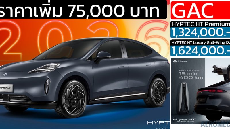 เพิ่มราคา 75,000 บาท HYPTEC HT 620 กม./ชาร์จ NEDC ราคา 1,324,000 – 1,624,000 บาท