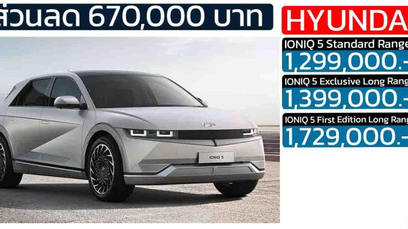 ส่วนลดสูงสุด 670,000 บาท Hyundai Ioniq 5 EV เหลือ 1.29 – 1.72 ล้านบาท วิ่งได้กว่า 480 กม./ชาร์จ WLTP