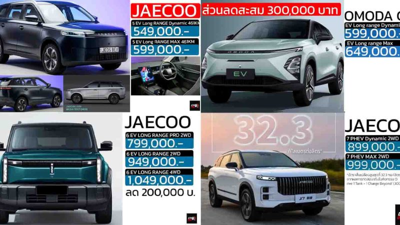 รวมราคาจำหน่าย OMODA & JAECOO ในประเทศไทย เรียงถูก-แพง 