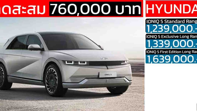 ส่วนลดสูงสุด 760,000 บาท Hyundai Ioniq 5 EV เหลือ 1.23 – 1.63 ล้านบาท วิ่งได้กว่า 480 กม./ชาร์จ WLTP