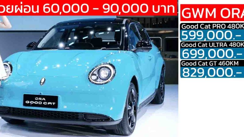 ช่วยผ่อน 60,000 – 90,000 บาท GWM ORA GOOD CAT 460 – 480 กม./ชาร์จ NEDC เหลือราคา 599,00 – 829,000 บาท