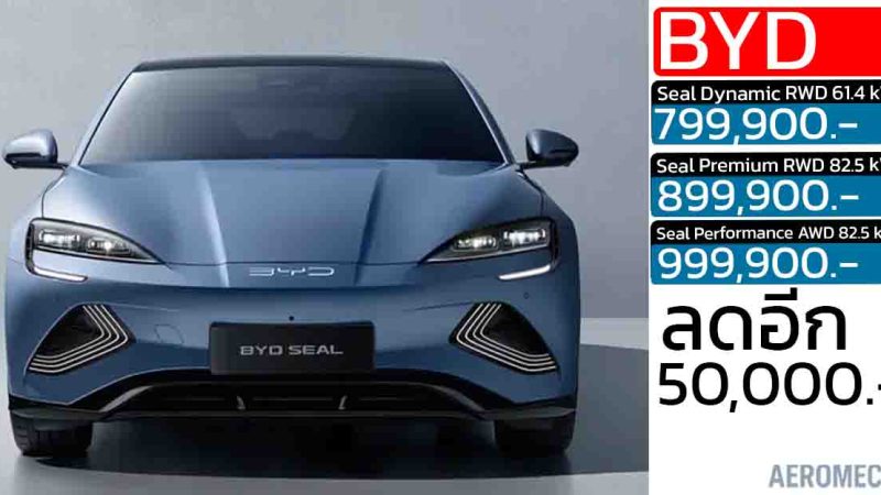 ลดอีก ! 50,000 บาท ตัวเริ่ม BYD SEAL 510 – 650 กม./ชาร์จ CLTC เหลือ 799,900 – 999,900 บาท