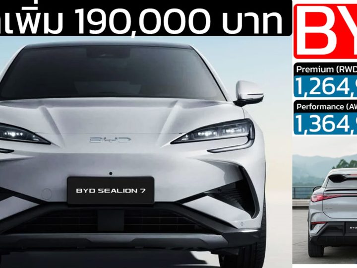 ราคาเพิ่ม 190,000 บาท BYD Sealion 7 EV เหลือ 1,264,900 – 1,364,900 บาท