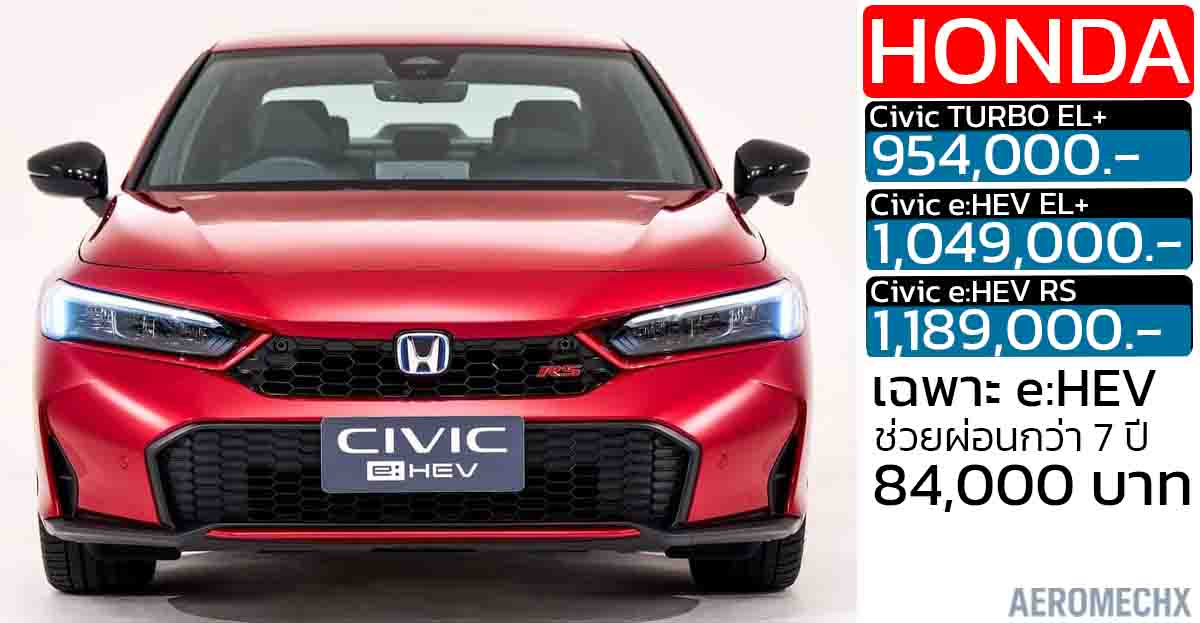 ช่วยผ่อนอีก 84,000 บาทนาน 7 ปี Honda Civic FE ไมเนอร์เช้นจ์ ใหม่ ราคา 954,000 – 1,189,000 บาท