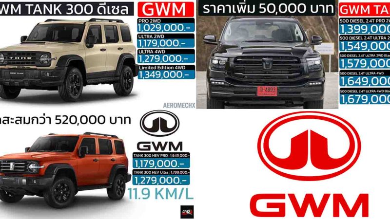 รวมราคา GWM TANK Series ทั้งหมด 300 และ 500 ในประเทศไทย เรียงถูก-แพง 2025-2026