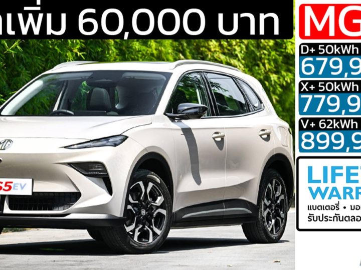รอยืนยัน เพิ่มราคา 60,000 บาท MG S5 EV PLUS 416 – 550 KM ราคา 679,900  – 899,900 บาท ประกันแบตตลอดการใช้งาน แบบไม่จำกัด