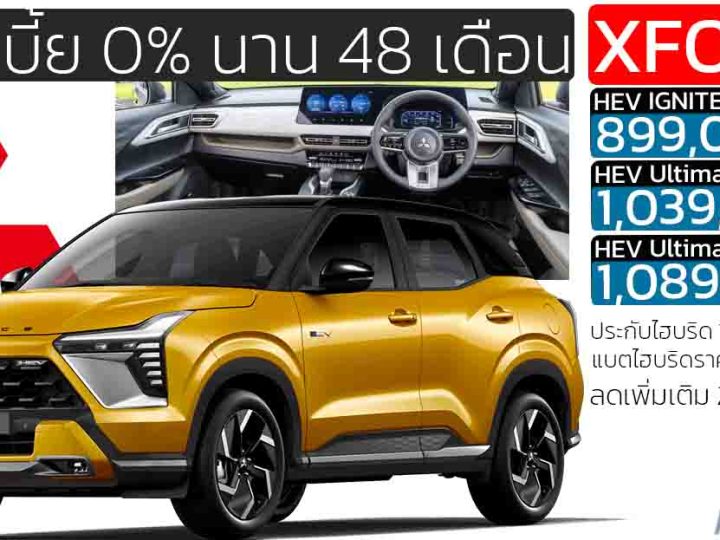 ดอกเบี้ย 0% นาน 48 เดือน! ลดพิเศษอีก 25,000 บาท Mitsubishi Xforce HEV ขายไทย 899,000 – 1,089,000 บาท ประหยัด 24.4 กม./ลิตร
