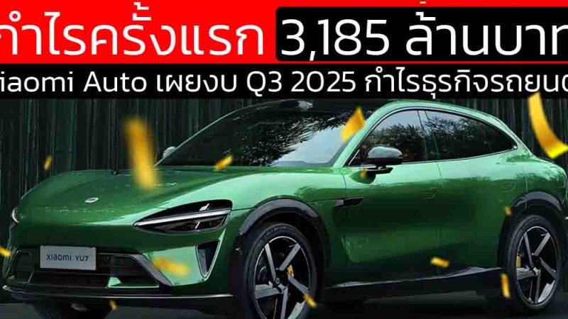 Xiaomi Auto ทะยาน! กำไรครั้งแรกนับตั้งแต่ขายรถ ยอดส่งมอบ Q3/2025 พุ่งเกินแสนคัน – เติบโตเร็วที่สุดในจีน