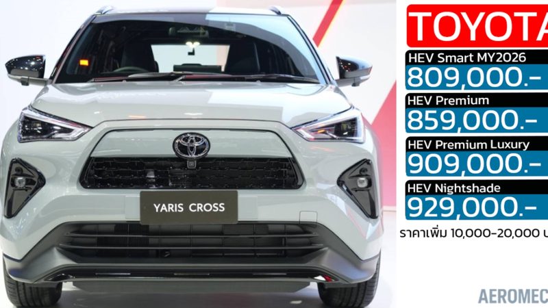 TOYOTA YARIS CROSS MY2026 อัปเกรดระบบช่วยเหลือผู้ขับขี่ รุ่นพื้นฐาน ราคา 809,000 – 929,000 บาทในไทย