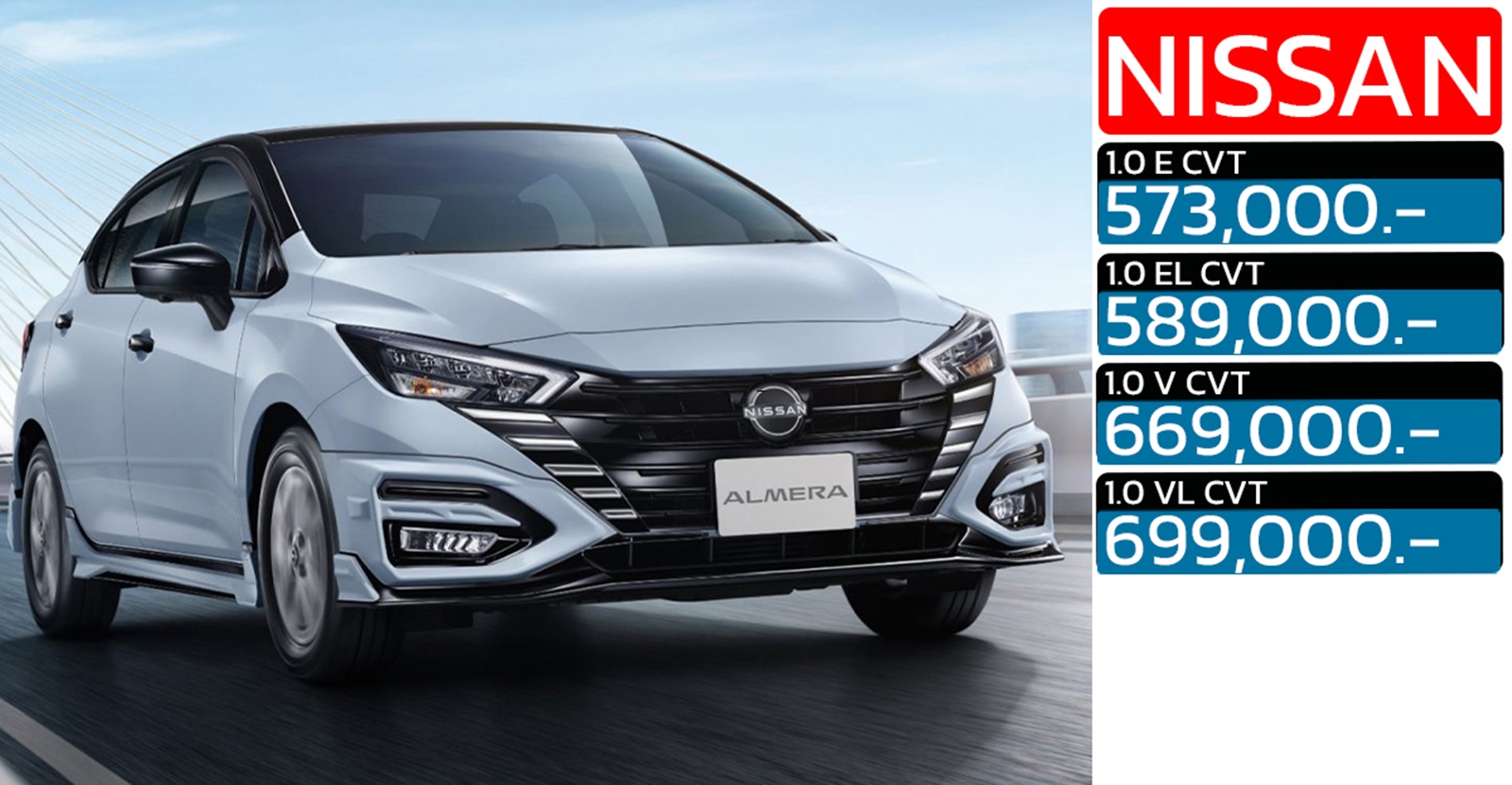 NISSAN ALMERA MY2026 ปรับปรุงเล็กน้อย เปิดขายไทย 573,000 – 699,000 บาท