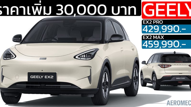 ราคาเพิ่ม 30,000 บาท GEELY EX2 395 กม./ชาร์จ NEDC ราคา 429,990 – 459,990 บาท
